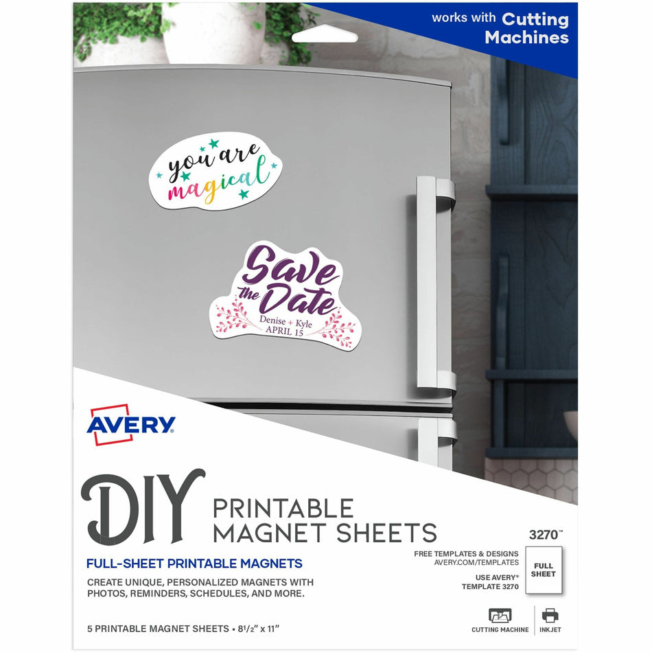 Avery®  Printable Magnet Sheets, 8.5" x 11" , 5 Sheets (3270) - Letter - 8 1/2" x 11" - Matte - Magnetic, Printable, Lightweight - White - 5 / Pack