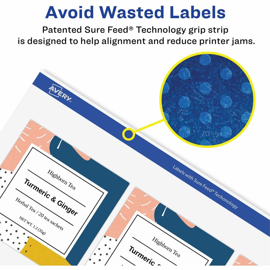 Avery®  Color Printing Labels - 1" Width x 2 5/8" Length - Permanent Adhesive - Rectangle - Inkjet - White - Paper - Permanent Adhesive, Jam Resistant, Customizable - 30 / Sheet - 20 Total Sheets - 600 Total Label(s) - 600 / Pack