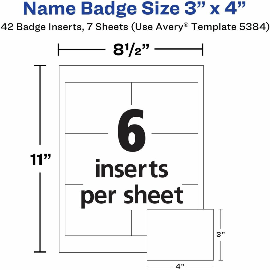 Avery® Name Badges with Clips, 3" x 4" , 40 Badges (5384) - 8 1/2" x 11" - Printable, Durable, Clip, Reusable, Perforated, Self-adhesive, Flexible - White - 40 / Box