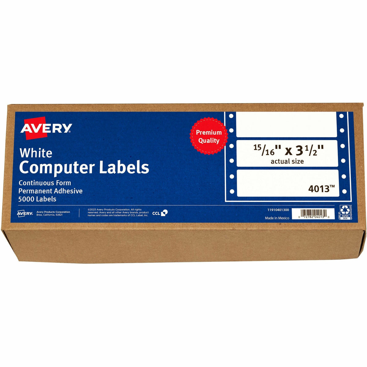 Avery®  Continuous Form Computer Labels - 3 1/2" Length - Permanent Adhesive - Rectangle - Dot Matrix - White - Permanent Adhesive, Stick & Stay, Customizable, Curl Resistant, PVC-free, Chlorine-free - 1 / Sheet - 5000 Total Label(s) - 5000 / Box