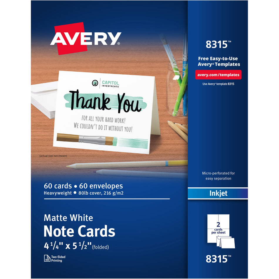Avery®  Note Cards - 97 Brightness - 5 1/2" x 4 1/4" - Matte - Heavyweight, Smooth Edge - White - 60 / Box