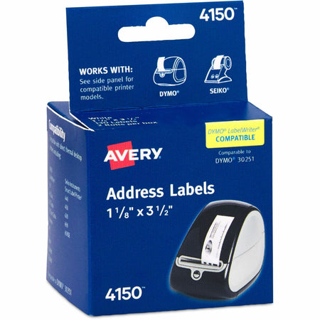 Avery®  Direct Thermal Roll Labels - 1 1/8" Width x 3 1/2" Length - Permanent Adhesive - Rectangle - Thermal - White - Paper - Water Resistant - 130 / Sheet - 130 / Roll - 2 Total Sheets - 260 Total Label(s) - 260 / Box