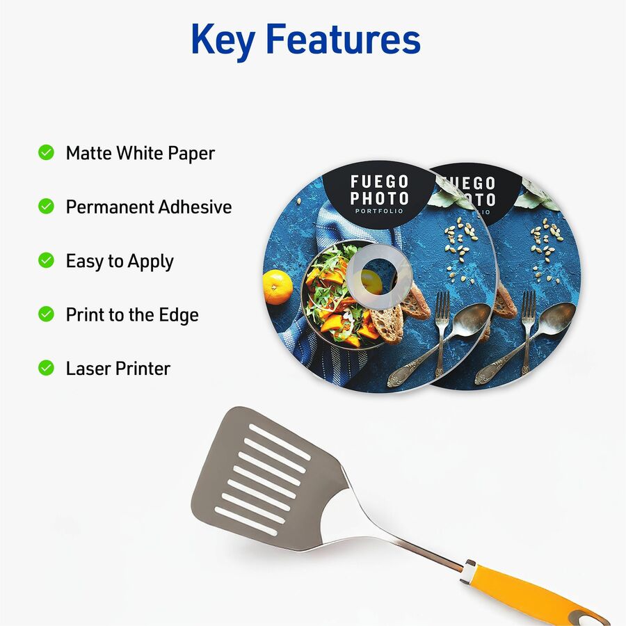 Avery®  Optical Disc Label - - HeightPermanent Adhesive - Laser - Matte - Matte White - Paper - Peel-off, Wrinkle-free, Smear Resistant, Smudge Resistant, Customizable, Strong - 2 / Sheet - 20 Total Sheets - 40 Total Label(s) - 40 / Pack