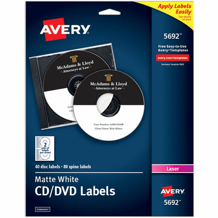 Avery®  Optical Disc Label - - HeightPermanent Adhesive - Laser - Matte - Matte White - Paper - Peel-off, Wrinkle-free, Smear Resistant, Smudge Resistant, Customizable, Strong - 2 / Sheet - 20 Total Sheets - 40 Total Label(s) - 40 / Pack