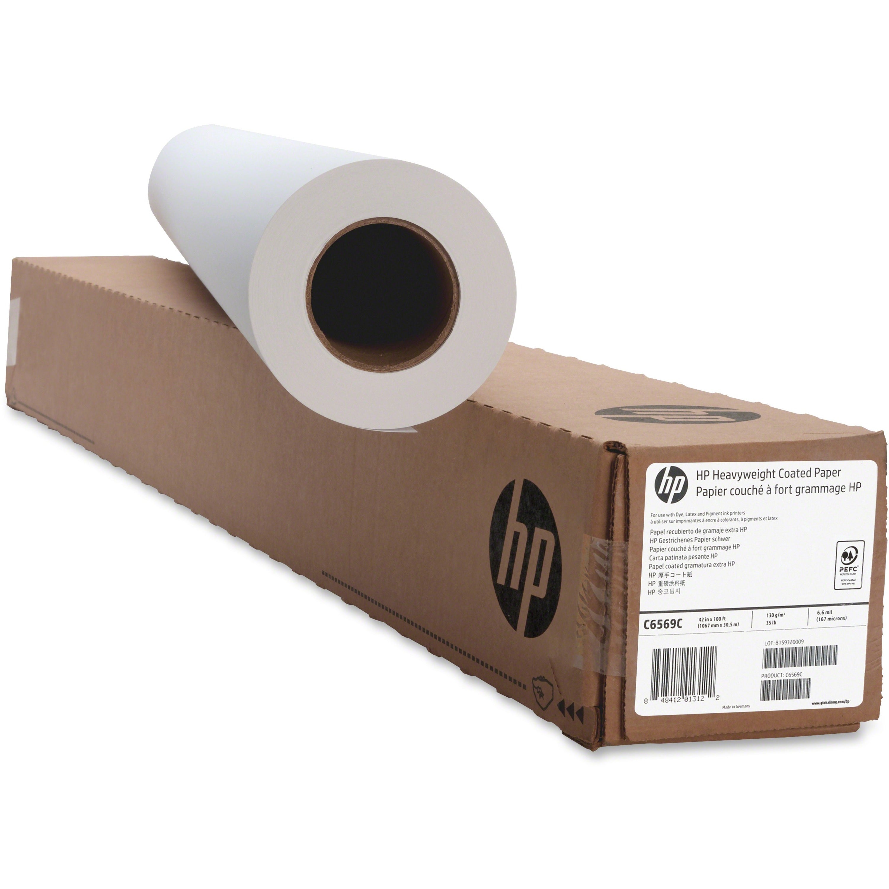HP Heavyweight Coated Paper - 90 Brightness - 91% Opacity - 42" x 100 ft - 35 lb Basis Weight - Matte - Heavyweight - Bright White - 1 Roll