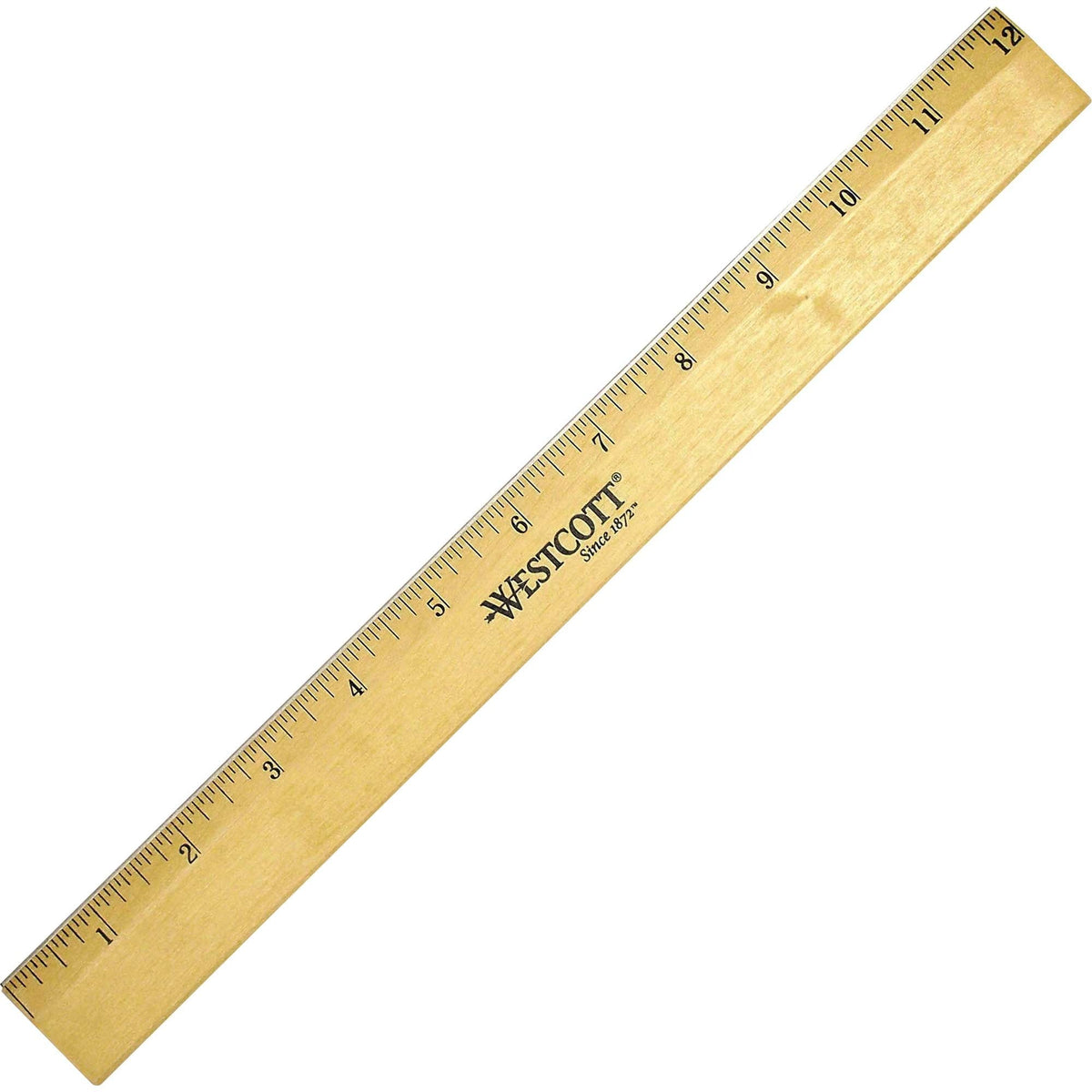 Westcott Beveled Metal Edge Wood Rulers - 12" Length x 1" Width - 1/16 Graduations - Imperial Measuring System - Wood - 1 Each