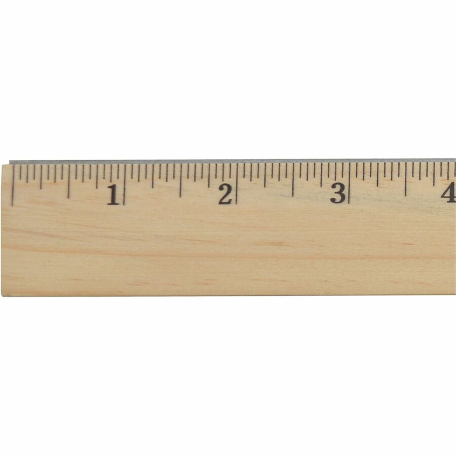 Westcott Beveled Metal Edge Wood Rulers - 12" Length x 1" Width - 1/16 Graduations - Imperial Measuring System - Wood - 1 Each