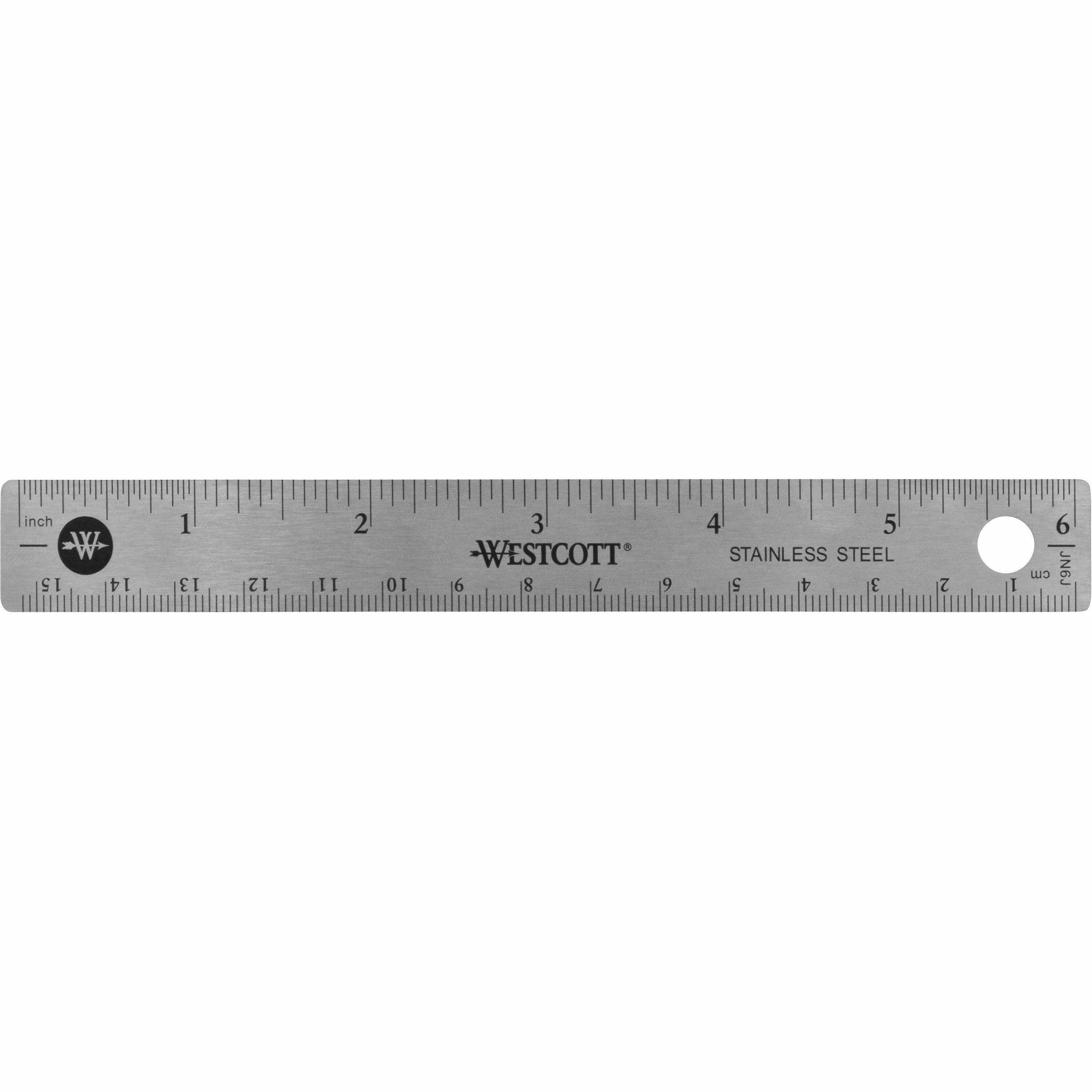 Westcott Stainless Steel Rulers - 6" Length x 0.8" Width - 1/16, 1/32 Graduations - Metric, Imperial Measuring System - Stainless Steel - Stainless Steel - 1 Each