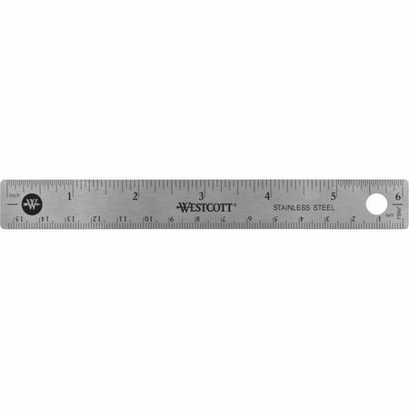 Westcott Stainless Steel Rulers - 6" Length x 0.8" Width - 1/16, 1/32 Graduations - Metric, Imperial Measuring System - Stainless Steel - Stainless Steel - 1 Each
