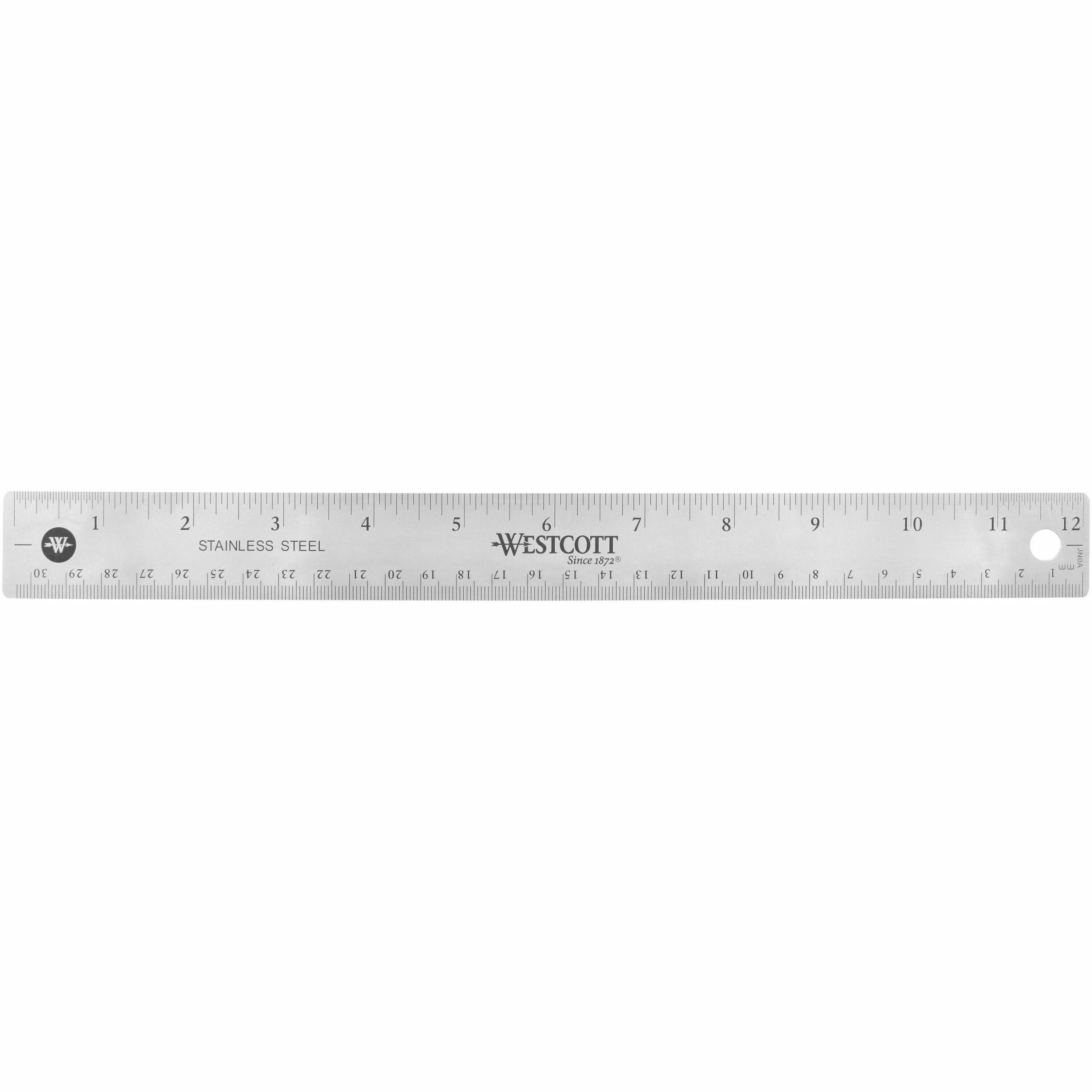 Westcott Stainless Steel Rulers - 12" Length x 1" Width - 1/16, 1/32 Graduations - Metric, Imperial Measuring System - Stainless Steel - Stainless Steel - 1 Each