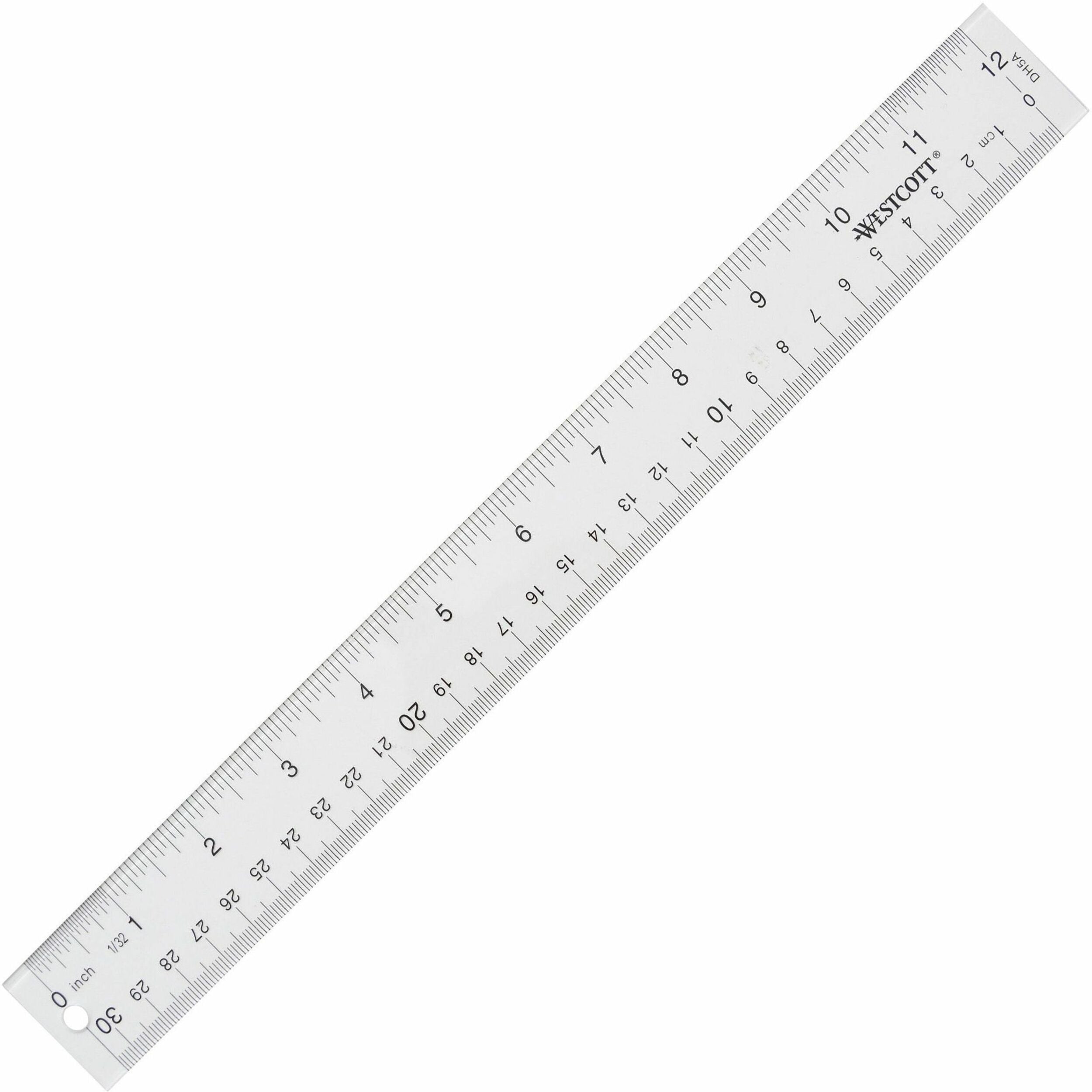 Westcott 12" Transparent Ruler - 12" Length x 1" Width - 1/16 Graduations - Imperial, Metric Measuring System - Acrylic - Clear - 1 Each