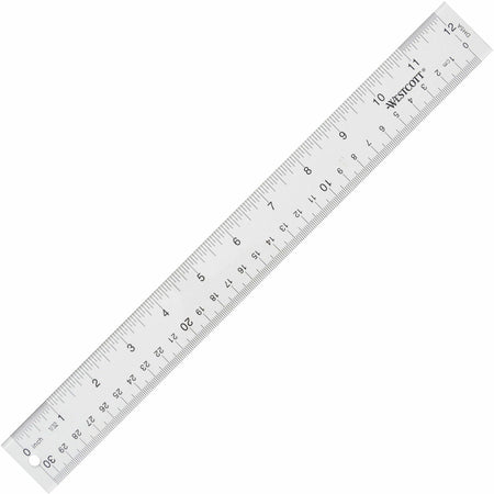 Westcott 12" Transparent Ruler - 12" Length x 1" Width - 1/16 Graduations - Imperial, Metric Measuring System - Acrylic - Clear - 1 Each
