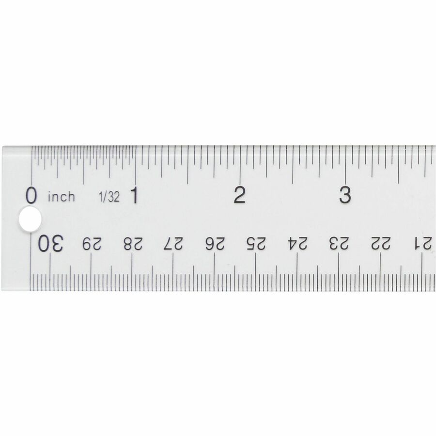 Westcott 12" Transparent Ruler - 12" Length x 1" Width - 1/16 Graduations - Imperial, Metric Measuring System - Acrylic - Clear - 1 Each