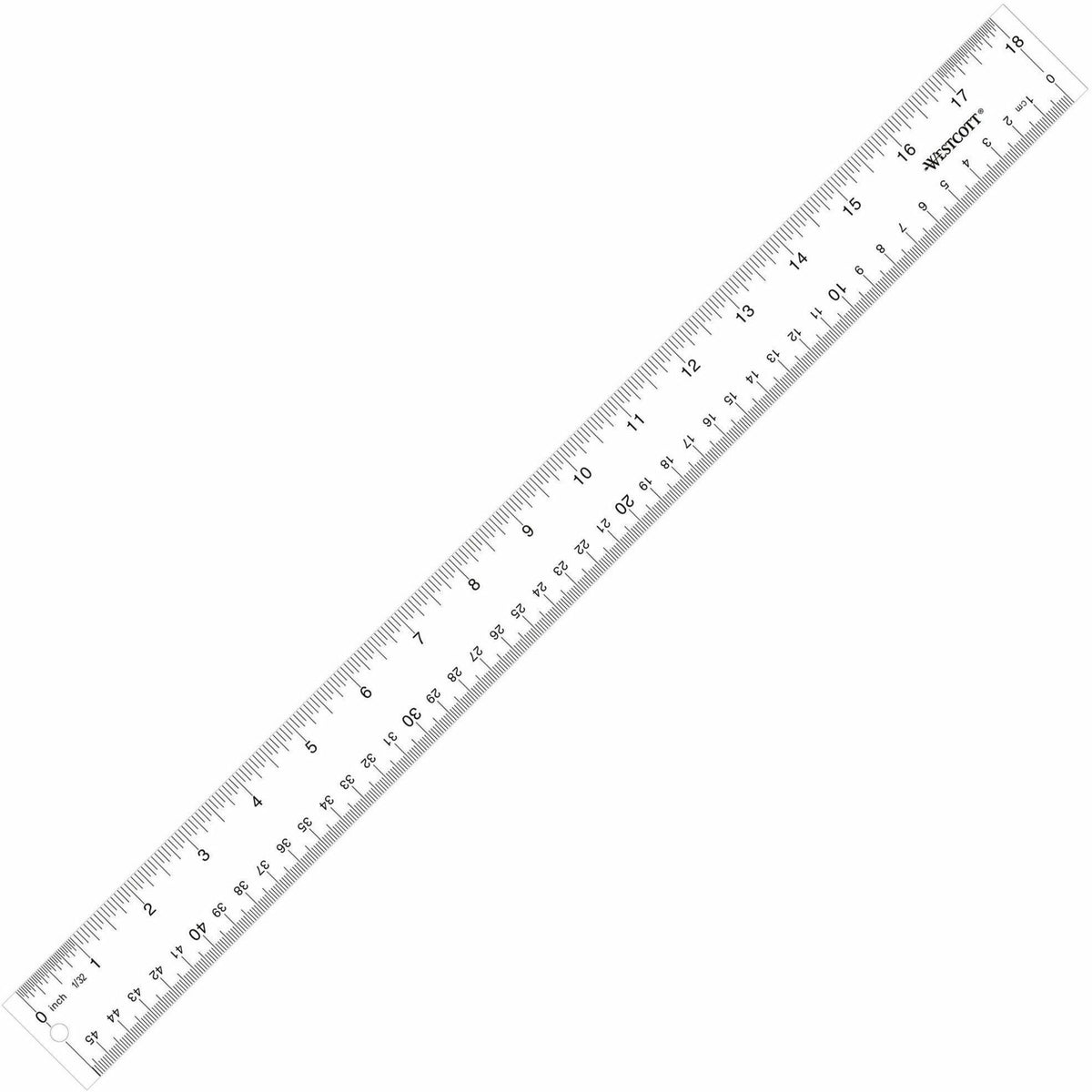 Westcott 18" Transparent Ruler - 18" Length x 1" Width - 1/16 Graduations - Imperial, Metric Measuring System - Acrylic - Clear - 1 Each