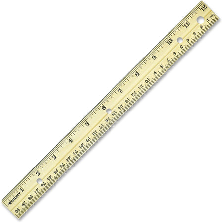Westcott Metal Edge English/Metric Wood Ruler - 12" Length x 1" Width - 1/16 Graduations - Metric, Imperial Measuring System - Wood - 1 Each