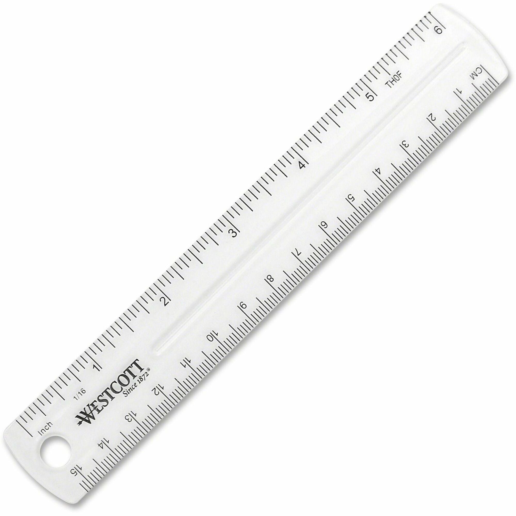 Westcott Clear Plastic Ruler - 6" Length x 1" Width - 1/16 Graduations - Metric, Imperial Measuring System - Plastic - Clear - 1 Each