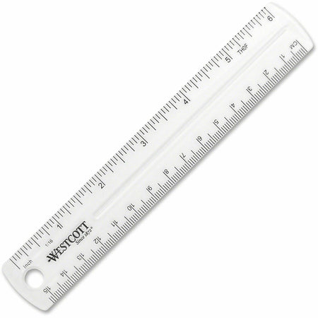 Westcott Clear Plastic Ruler - 6" Length x 1" Width - 1/16 Graduations - Metric, Imperial Measuring System - Plastic - Clear - 1 Each