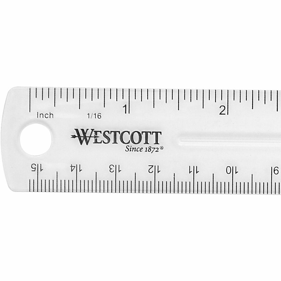 Westcott Clear Plastic Ruler - 6" Length x 1" Width - 1/16 Graduations - Metric, Imperial Measuring System - Plastic - Clear - 1 Each