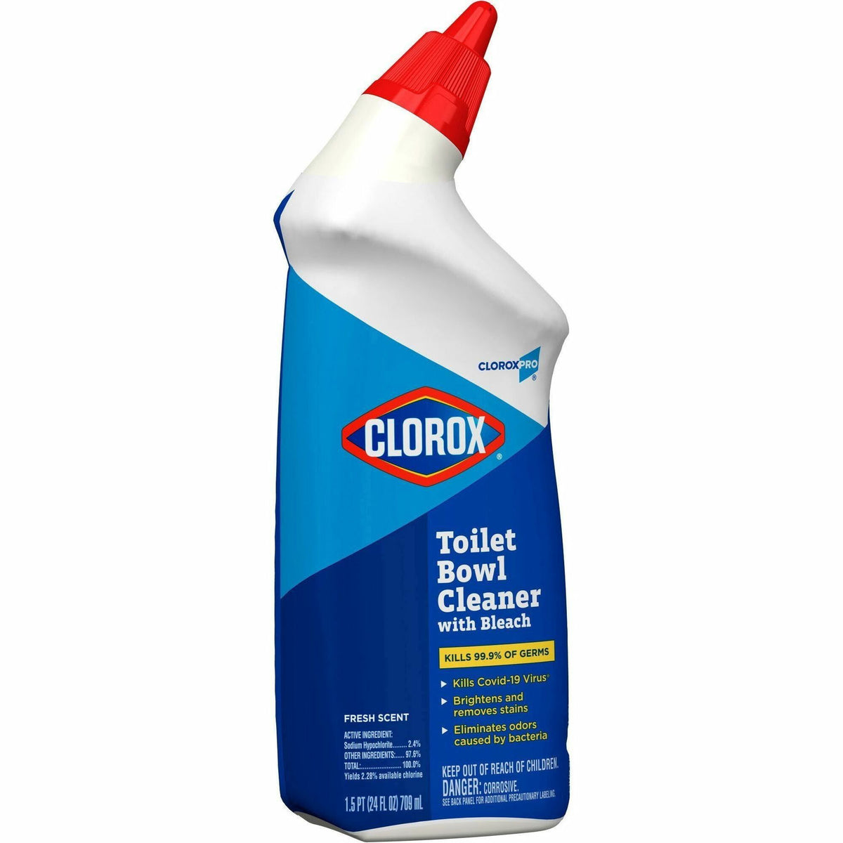 CloroxPro&trade; Toilet Bowl Cleaner with Bleach - For Multipurpose - Gel - 24 fl oz (0.8 quart) - Fresh Scent - Disinfectant, Deodorize - Clear - 1 Each