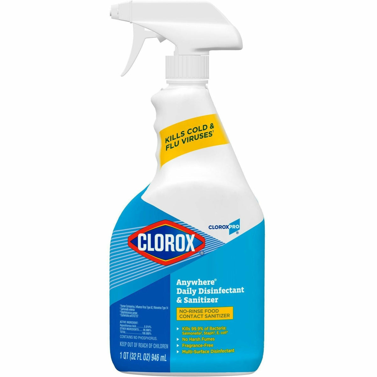 CloroxPro&trade; Anywhere Daily Disinfectant and Sanitizer - For Nonporous Surface - 32 fl oz (1 quart) - No-rinse, Residue-free - Clear - 1 Each
