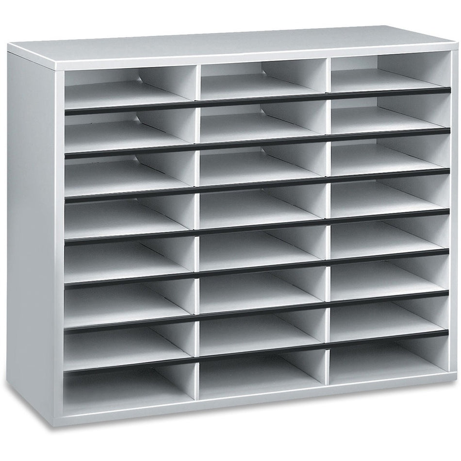 Fellowes 24-Compartment Sorter Literature Organizer - 24 Compartment(s) - Compartment Size : 2.50" x 9" - 23.44" Height x 29" Width x 11.88" Depth - Corrugated, Adhesive Label - Melamine - Dove Gray - Fiberboard, Wood - 1 Each