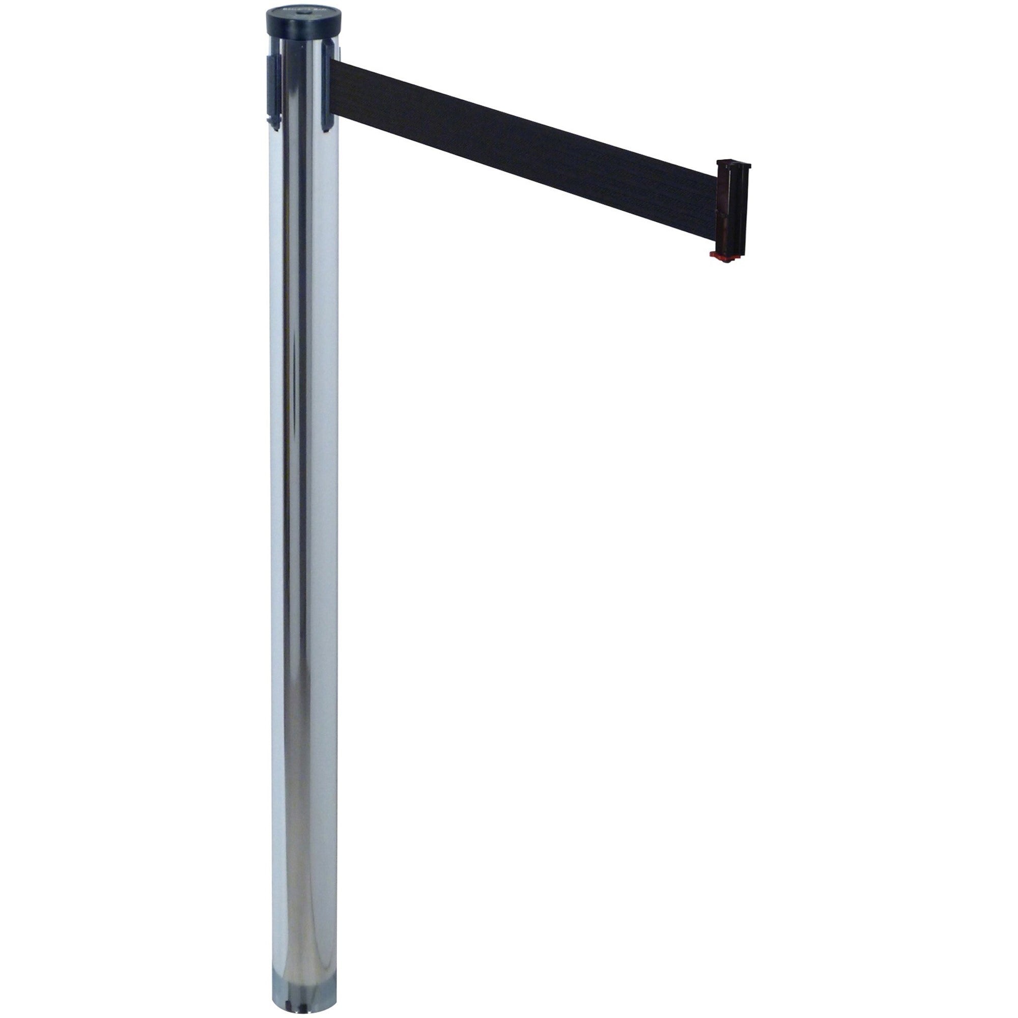 Tatco Adjusta-Tape Crowd Control Stanchions - Chrome Plated 10 ft Post - Black Tape Attachment - Chrome - 2 / Box