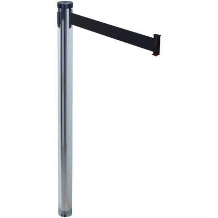 Tatco Adjusta-Tape Crowd Control Stanchions - Chrome Plated 10 ft Post - Black Tape Attachment - Chrome - 2 / Box