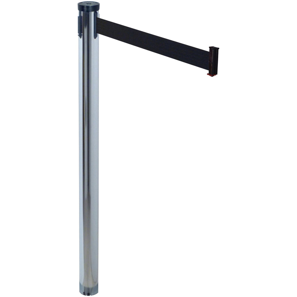 Tatco Adjusta-Tape Crowd Control Stanchions - Chrome Plated 10 ft Post - Black Tape Attachment - Chrome - 2 / Box