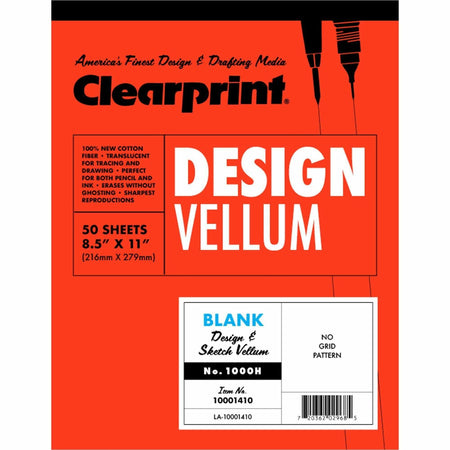 Clearprint Design Vellum Pad - Letter - 50 Sheets - Plain - 16 lb Basis Weight - Letter - 8 1/2" x 11" Sheet Size - White Paper - Paper Cover - Acid-free, Archival - 1 Pad