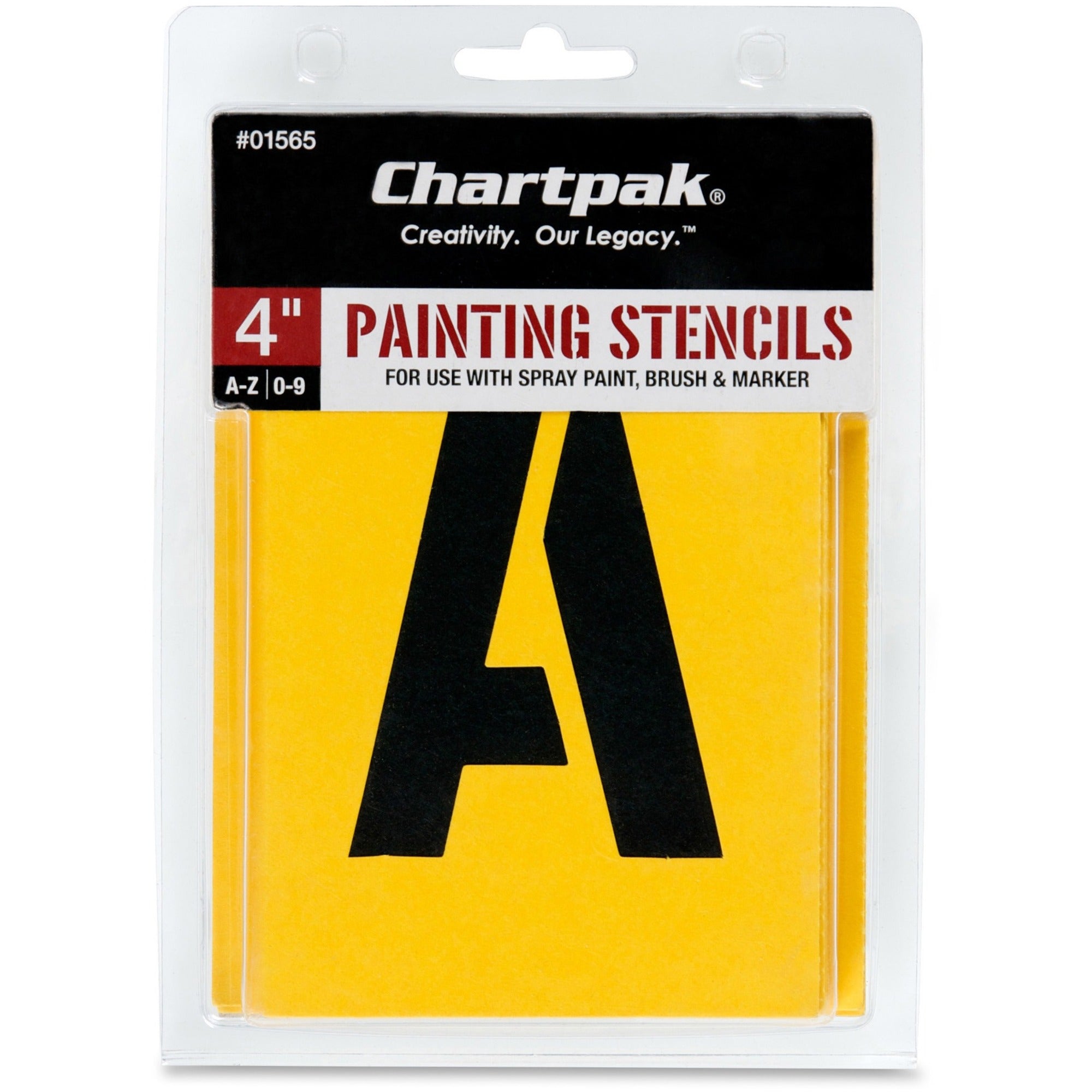 Chartpak Painting Stencils: 4’’ Gothic Letters/Numbers - Yellow - Stencils