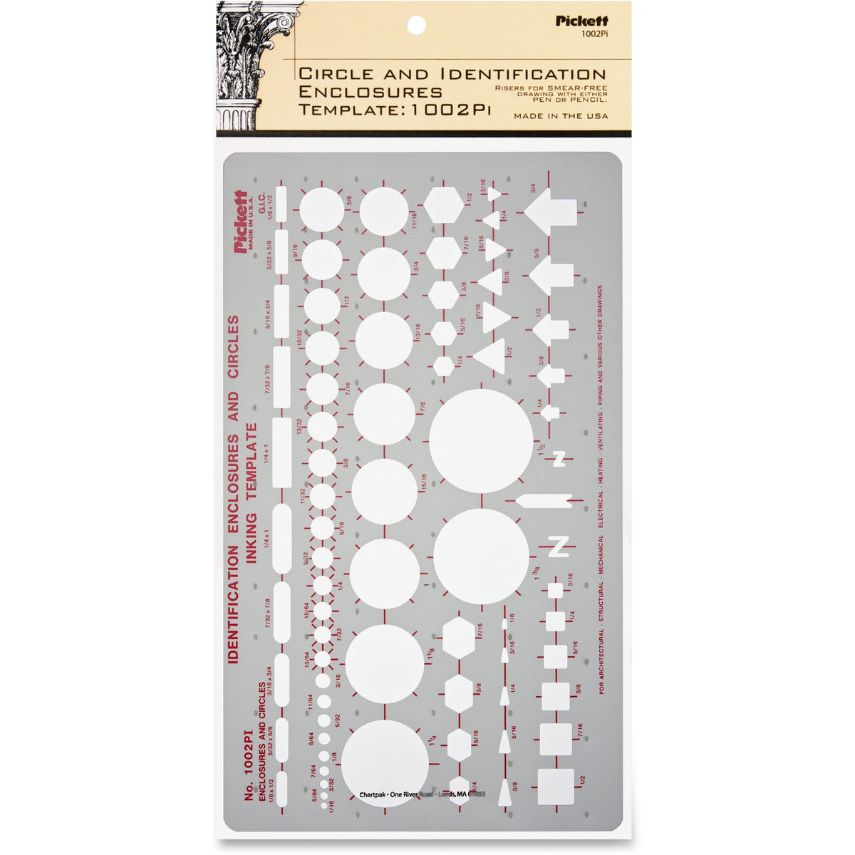 Chartpak Circle/Identification Template - Circle, Square, Hexagon, Rectangle, Diamond, Directional Arrow - 5.9" Height x 10" Width - Gray