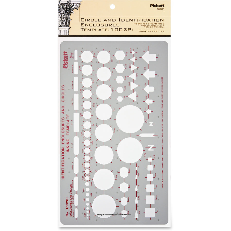 Chartpak Circle/Identification Template - Circle, Square, Hexagon, Rectangle, Diamond, Directional Arrow - 5.9" Height x 10" Width - Gray