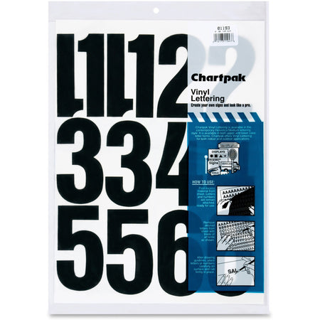 Chartpak Permanent Adhesive Vinyl Numbers - 23 x Numbers Shape - Self-adhesive - Helvetica Style - Easy to Use - 4" Height - Black - Vinyl - 23 / Pack