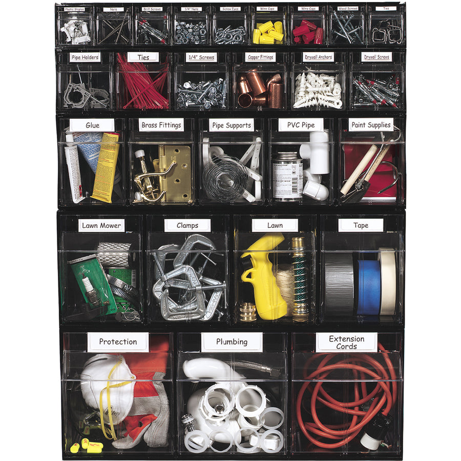 Deflecto Tilt Bin Interlocking Multi-Bin Storage Organizer - 4 Compartment(s) - 8.13" Height x 23.63" Width x 6.62" Depth - Interlockable - Black - Plastic - 1 Each