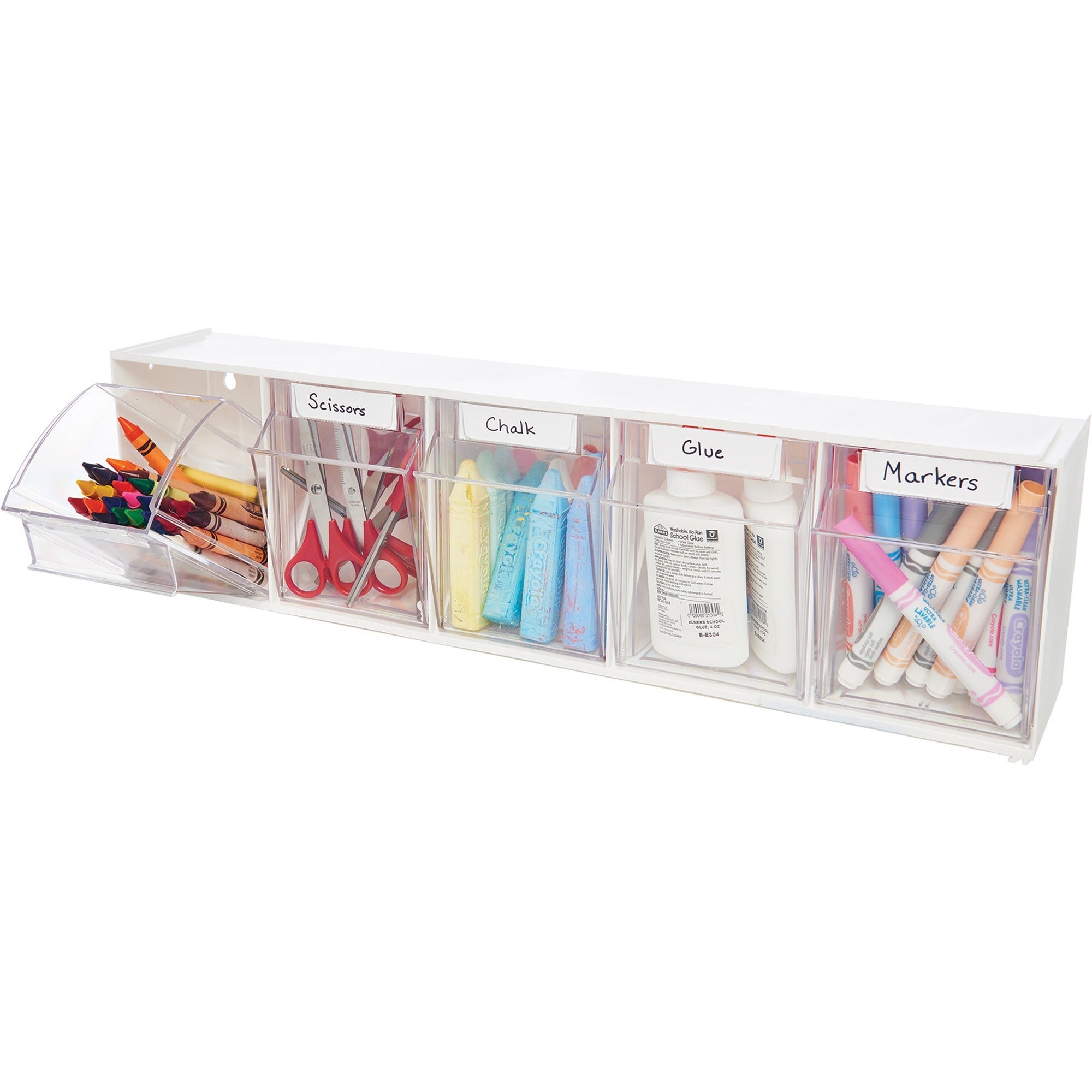 Deflecto Tilt Bin Interlocking Multi-Bin Storage Organizer - 5 Compartment(s) - 6.50" Height x 23.63" Width x 5.25" Depth - Desktop - White - 1 Each