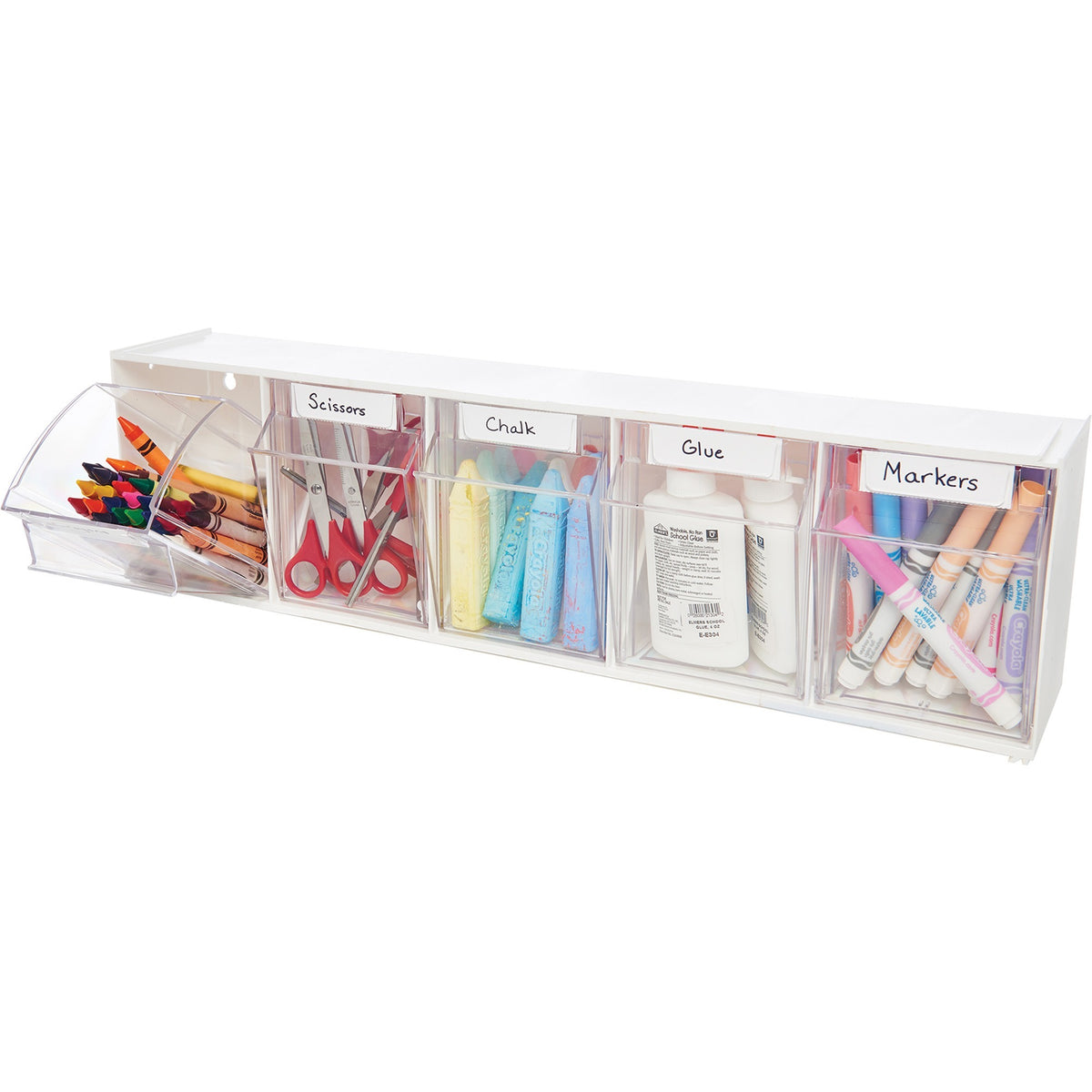 Deflecto Tilt Bin Interlocking Multi-Bin Storage Organizer - 5 Compartment(s) - 6.50" Height x 23.63" Width x 5.25" Depth - Desktop - White - 1 Each