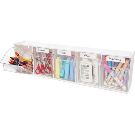 Deflecto Tilt Bin Interlocking Multi-Bin Storage Organizer - 5 Compartment(s) - 6.50" Height x 23.63" Width x 5.25" Depth - Desktop - White - 1 Each