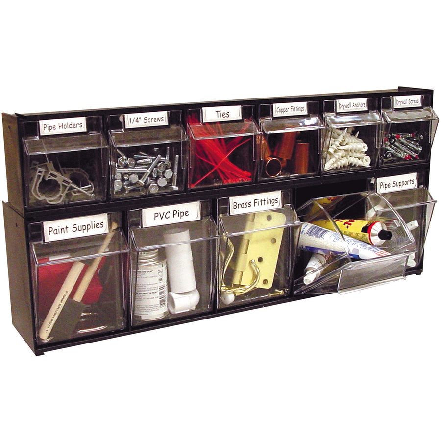 Deflecto Tilt Bin Interlocking Multi-Bin Storage Organizer - 6 Compartment(s) - 4.50" Height x 23.62" Width x 3.62" Depth - Desktop, Desktop - Interlockable, Removable, Easy to Clean, Freestanding - Black - Plastic - 1 Each