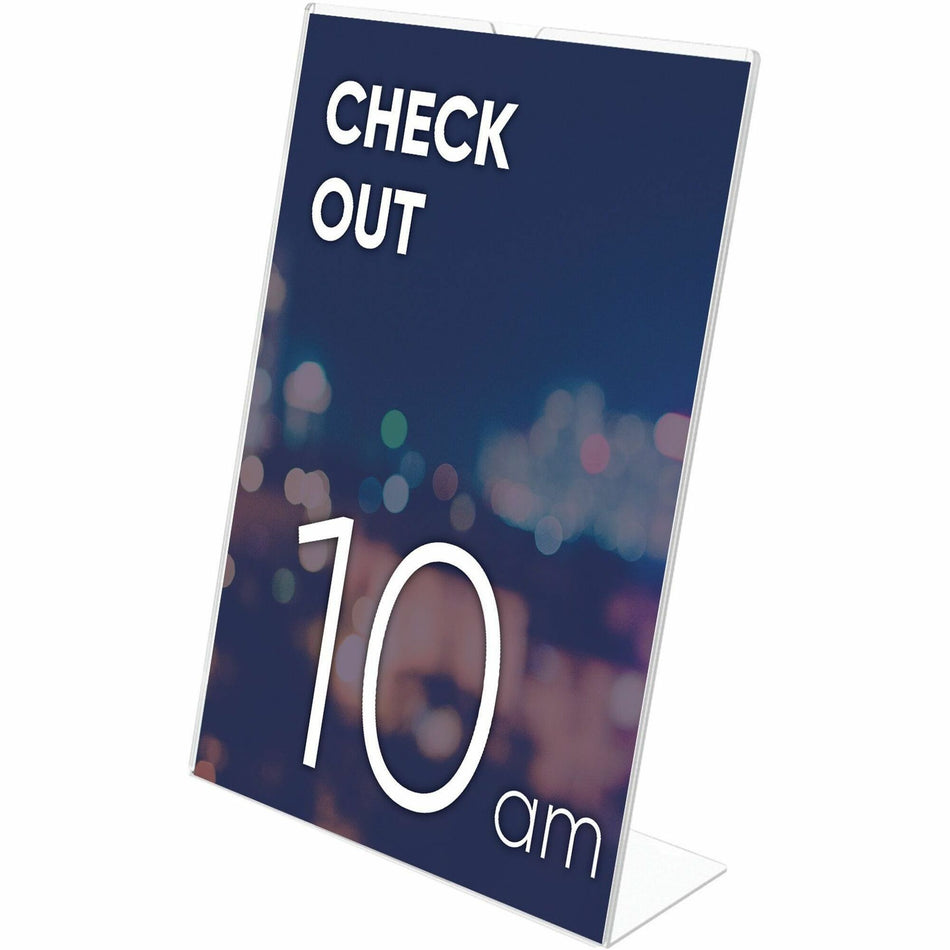 Deflecto Superior Image Slanted Sign Holders - 11" Width x 8.5" Height - Top Loading - Plastic - Clear - 1 Each