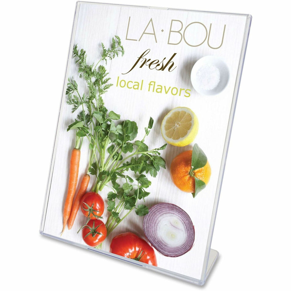 Deflecto Superior Image Slanted Sign Holders - 7" Width x 5" Height - Top Loading - Plastic - Clear - 1 Each