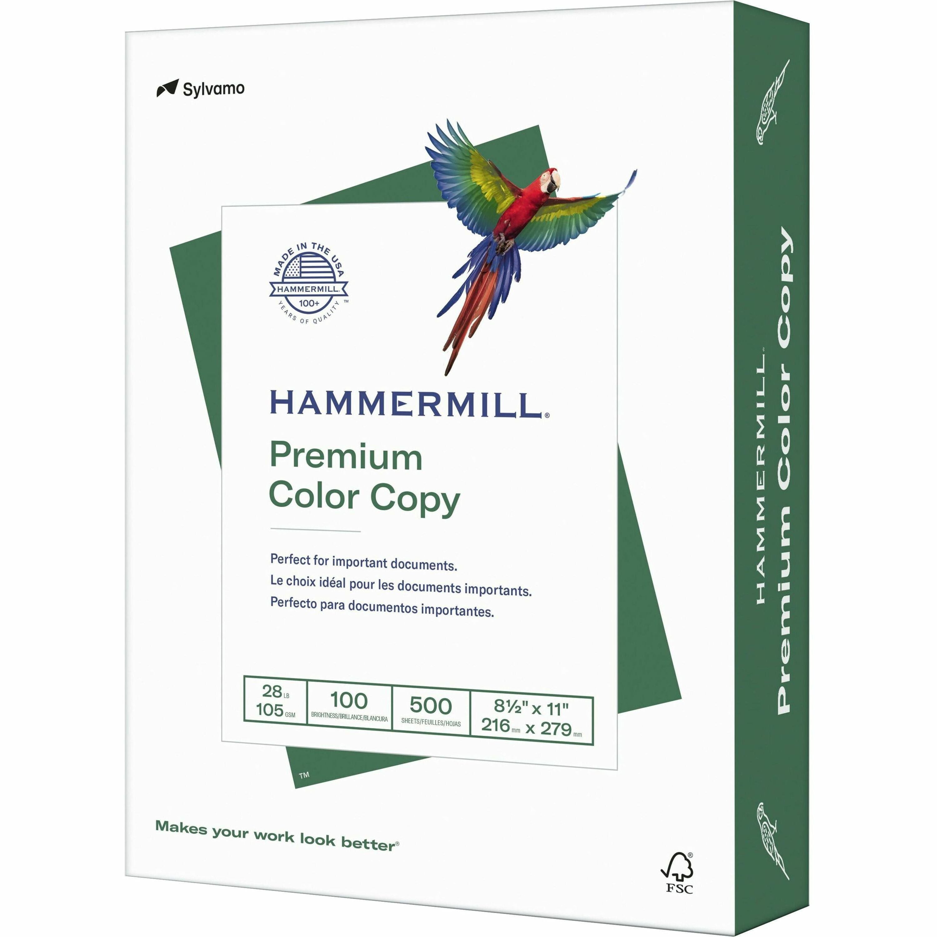 Hammermill Premium Color Copy Paper - White - 100 Brightness - Letter - 8 1/2" x 11" - 28 lb Basis Weight - White - 500 / Ream