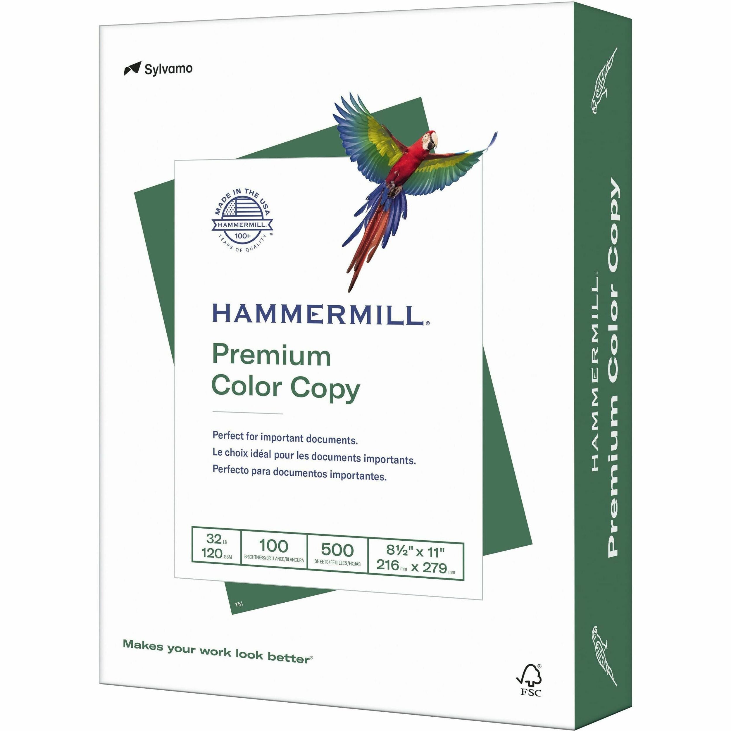 Hammermill Premium Color Copy Paper - White - 100 Brightness - Letter - 8 1/2" x 11" - 32 lb Basis Weight - White - 500 / Ream