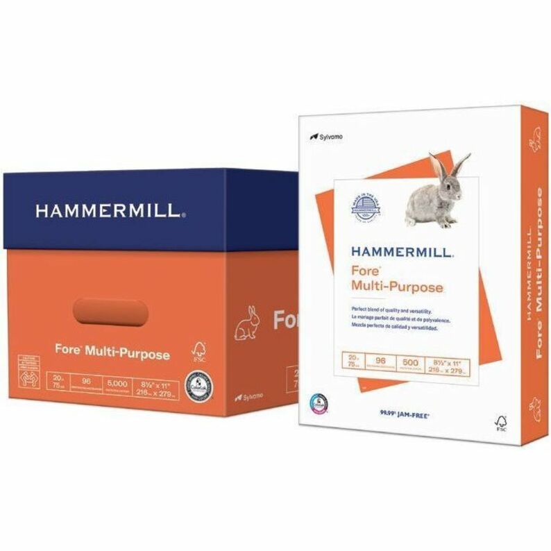 Hammermill Fore Multipurpose Copy Paper - White - 96 Brightness - Letter - 8 1/2" x 11" - 24 lb Basis Weight - Jam-free, Archival-safe - White - 500 Sheets per Ream - 10 / Carton