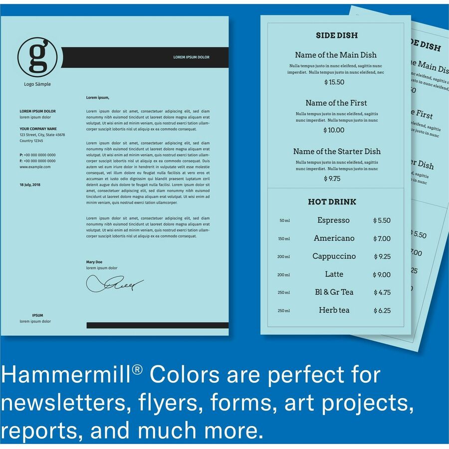 Hammermill Colors Recycled Copy Paper - Blue - Letter - 8 1/2" x 11" - 20 lb Basis Weight - Smooth - Sustainable Forestry Initiative (SFI) - Archival-safe, Acid-free, Jam-free - Blue - 500 / Ream