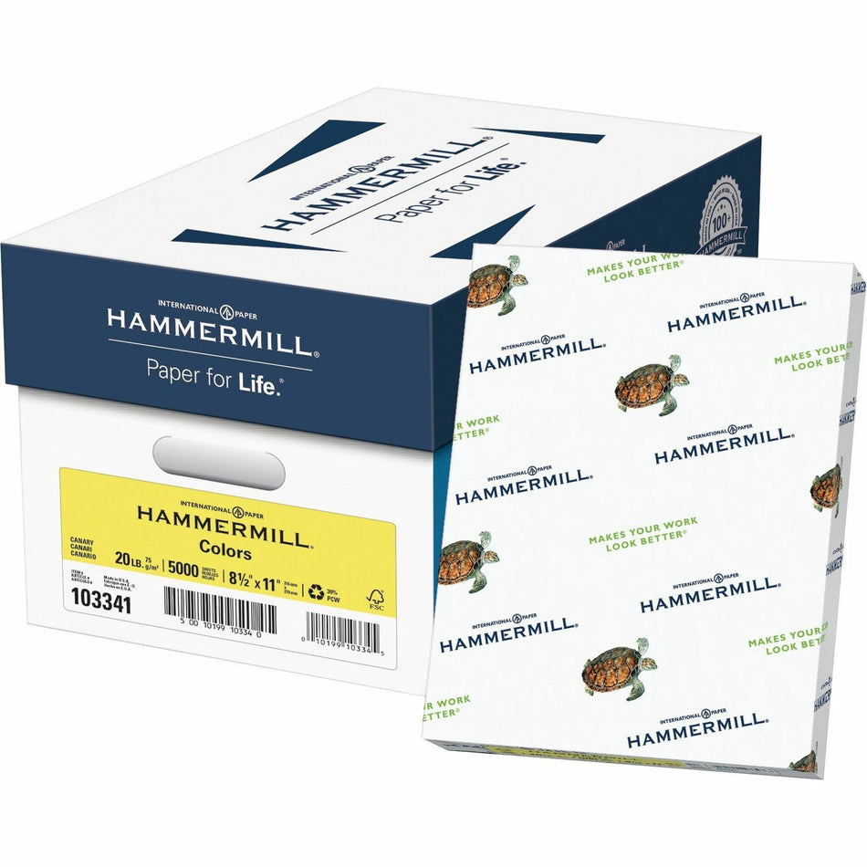 Hammermill Colors Recycled Copy Paper - Canary - Letter - 8 1/2" x 11" - 20 lb Basis Weight - Smooth - Sustainable Forestry Initiative (SFI) - Acid-free, Archival-safe, Jam-free - Canary - 500 / Ream