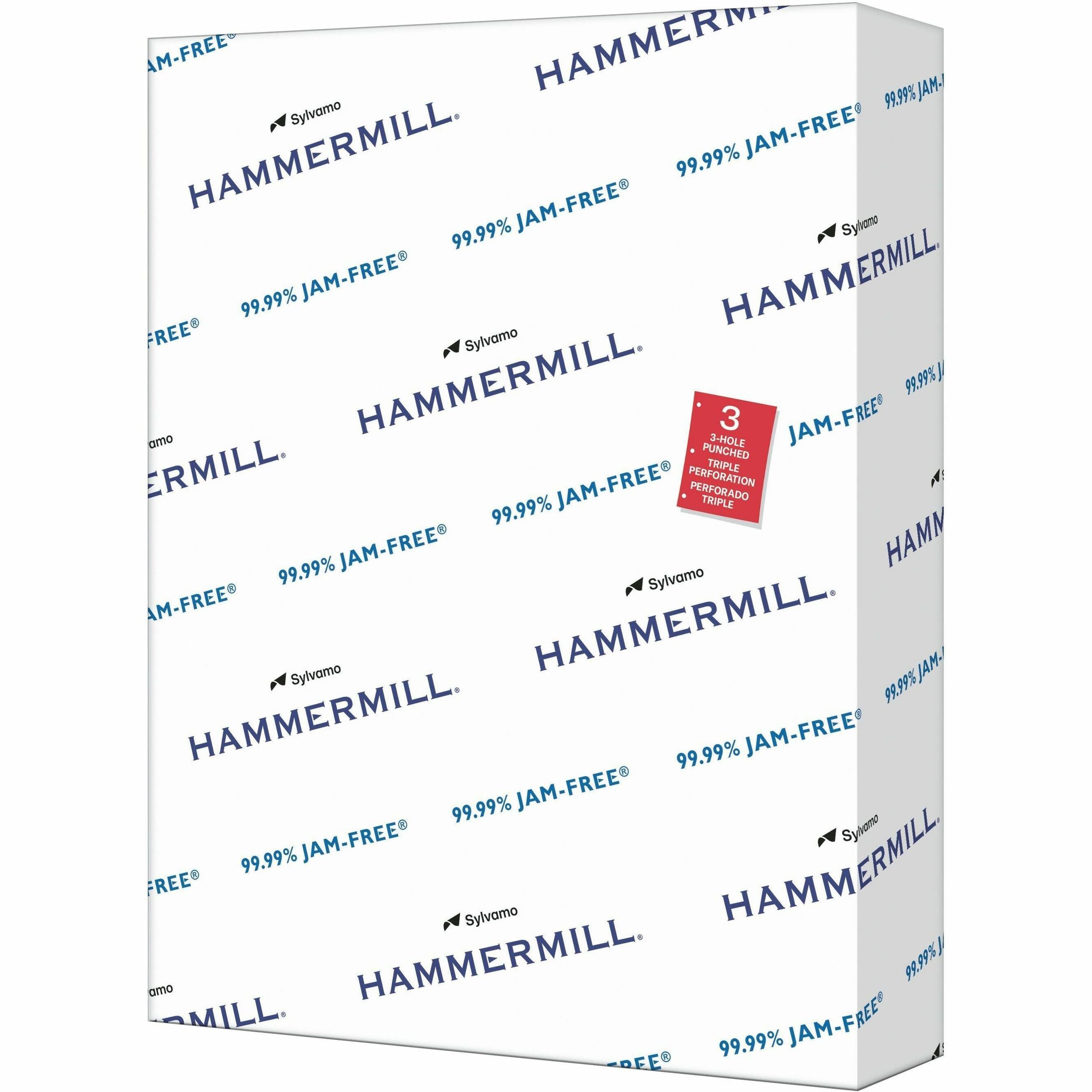 Hammermill Copy Plus 3HP Paper - White - 92 Brightness - Letter - 8 1/2" x 11" - 20 lb Basis Weight - Acid-free, Pre-punched, Quick Drying - White - 500 / Ream