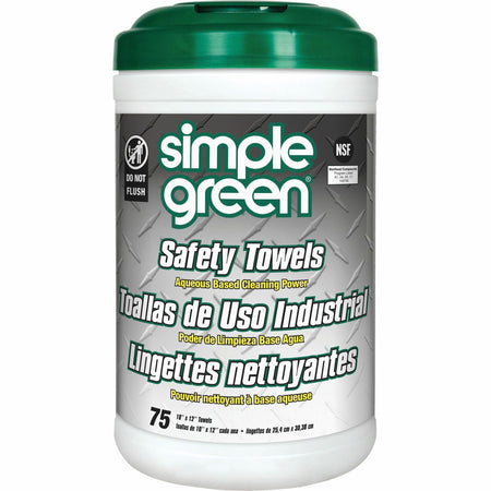 Simple Green Multi-Purpose Cleaning Safety Towels - 10" Width x 11.75" Length - Green - 75/Tub - 1 Each
