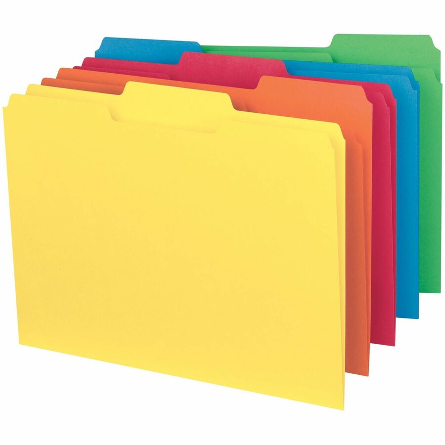 Smead 1/3 Tab Cut Letter Recycled Interior File Folder - 8 1/2" x 11" - 3/4" Expansion - Top Tab Location - Assorted Tab Position - 11 pt. - 1 Plys - Green, Orange, Red, Sky Blue, Yellow - 10% Recycled - 100 / Box