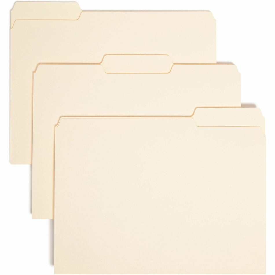 Smead 1/3 Tab Cut Letter Recycled Interior File Folder - 8 1/2" x 11" - 3/4" Expansion - Top Tab Location - Assorted Tab Position - 11 pt. - 1 Plys - Manila - 10% Recycled - 100 / Box