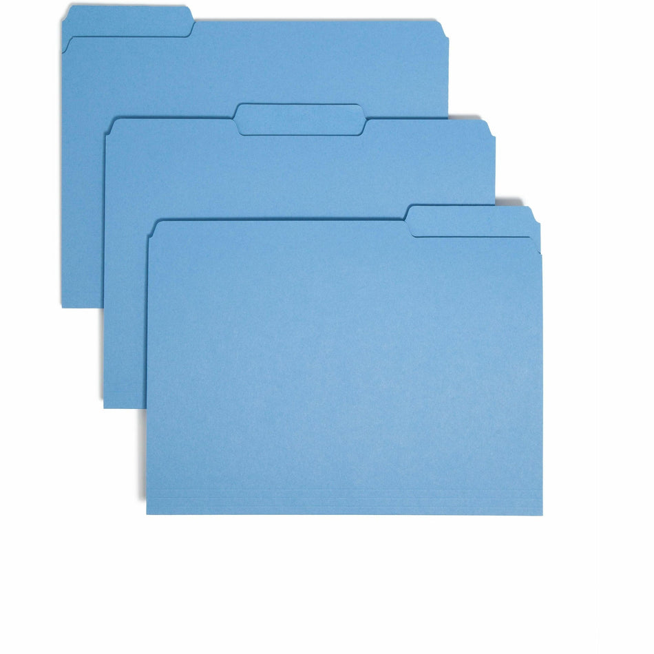 Smead 1/3 Tab Cut Letter Recycled Interior File Folder - 8 1/2" x 11" - 3/4" Expansion - Top Tab Location - Assorted Tab Position - 11 pt. - 1 Plys - Paper - Blue - 10% Recycled - 100 / Box